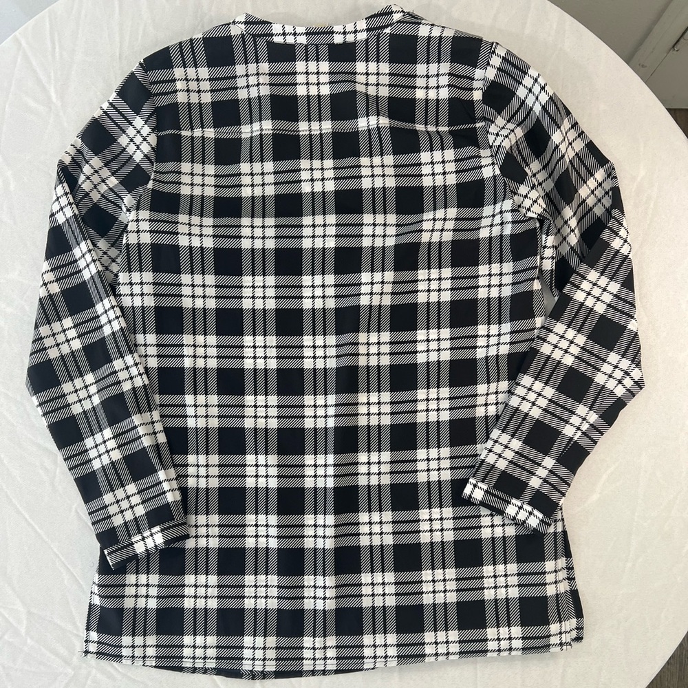 Michael Kors Black White Plaid Blouse Size M Classic Chic Top - Picture 3 of 3